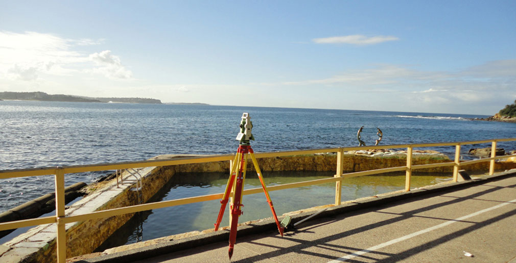 Total station set up at ocean pool — Sydney